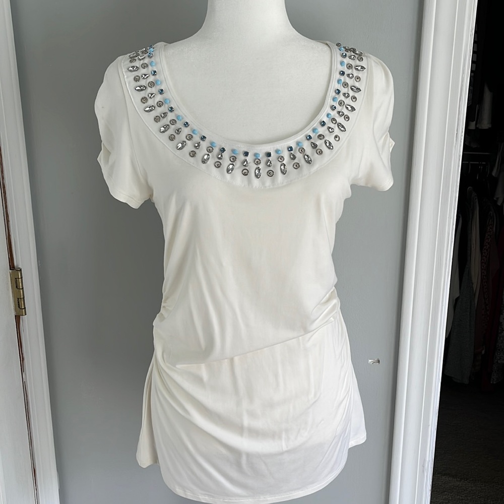 WHBM NWOT jeweled neckline tee